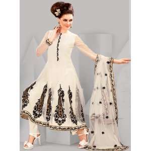 Ivory Wedding Anarkali Salwar Suit with Giant Paisleys Embroidered in 