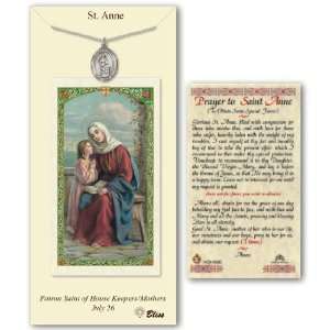 Pewter Catholic Patron Saint St Anne Medal Christian Pendant w/ Prayer 