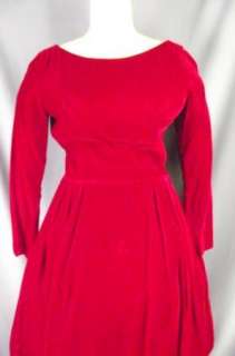 Vintage 50s Bombshell Red Velvet Full Skirt Dress Sz S B 36, W 26 