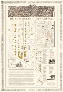 1885 Fort Ft Worth~HELLs HALF ACRE~Tx Trail Map~24x18  