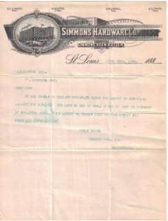 RR Gun Shipment Lost Simmons Hardware Keen Kutter 1889 Letter 