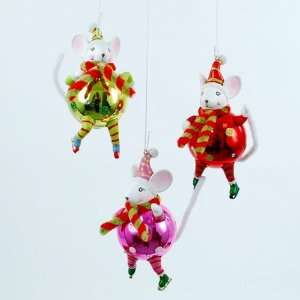 MOUSE ROLY POLY with Ice Skates Winter Sports Ornaments Christmas Set 