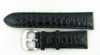26mm Super Mens black genuine leather strap wristwatch watch band 