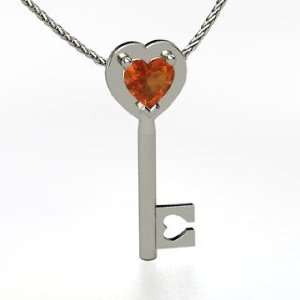    Key to My Heart, Heart Fire Opal 18K White Gold Necklace: Jewelry