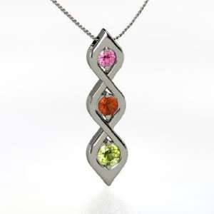  Twist Pendant, Round Peridot Sterling Silver Necklace with Fire Opal 