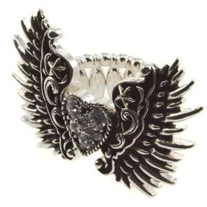  Antique silver angel wings with a cz embellished heart in 