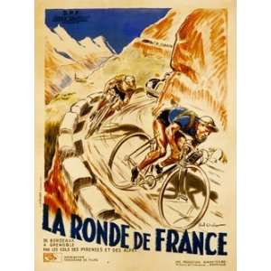 La Ronde De France Giclee Vintage Bicycle Poster