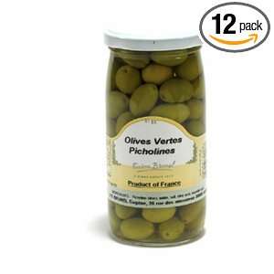 Brunel Green Picholine Olives, 7 Ounce Bottles (Pack of 12)  