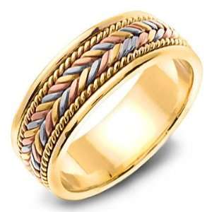   LUDOVICUS 14K Tri Color Gold Braided Style Wedding Band Ring: Jewelry