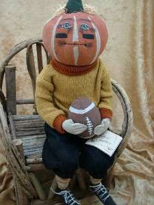 New Defense Dan Halloween Folk Art Joe Spencer Pumpkin Head Doll 