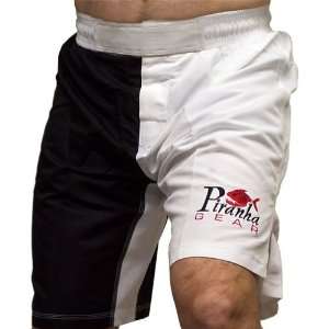  White and Black MMA Grappling Piranha Gear Board Shorts 