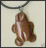 Hand Carved GOLDSTONE Frog Pendant Jewelry Necklace ~ Belfrystudios 