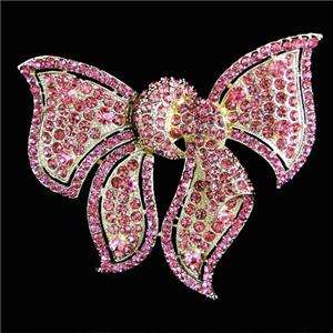 Huge 3.86 Bowknot Bow Brooch Pin Pink Swarovski Crystal  
