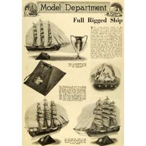 1928 Article Full Rigged Ship Model Boat Hull Sailing Trophy Science 