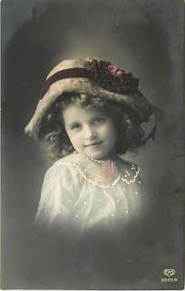 TINTED PHOTO BEAUTIFUL LITTLE GIRL WEARING PINK HAT MAILED 1912 R65431 