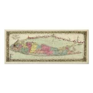   1855 1857 Travellers Map of Long Island Poster: Home & Kitchen