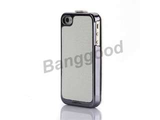 White Deluxe Dual Use Flip Leather Chrome Hard Case Cover For iPhone 4 