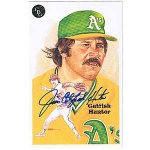  Jim Catfish Hunter Autographed Postcard Perez Steele   MLB 