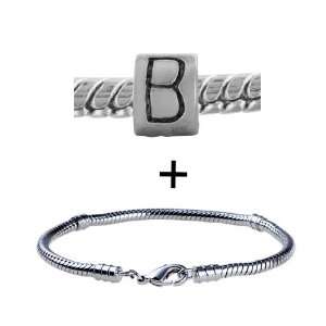  Pugster Silver Letter B Pattern Beads Bracelet Fits 