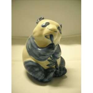  Chinese Blue & White Panda Bear Penny Bank Ceramic New 