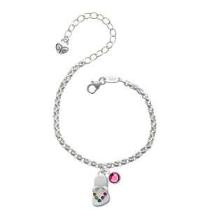   Crystal Flip Flop Silver Plated Brass Charm Bracelet with Rose