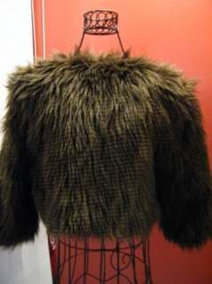 BEBE FAUX FUR brown jacket COAT SHRUG CROP 169299  