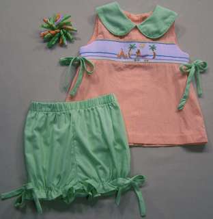 SECRET WISHES 2 pc. Smocked Beach Sand Castles Top & Bloomers w/Bow Sz 