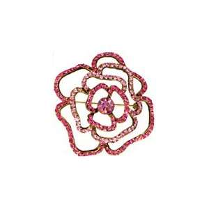  Pink Swarovski Crystal Cut Out Rose Brooch With Crystal 