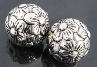 10 Large Flower Acrylic Silver Metal Plated Beads 20mm  