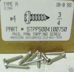 4x3/4 Pan Head Phillips Tapping Screws Stainless Steel (75)  
