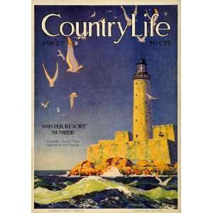  1927 Cover Country Life Seaside Coastal Harbor Lighthouse 