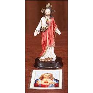 Sacred Heart of Jesus Statue 5 1/4 Inch Resin/Wood with Laminated Holy 