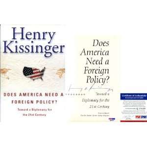 Henry Kissinger Signed, Does America Need A Foreign Policy? Book PSA