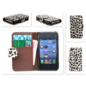  Leopard Print Wallet Case for Iphone 4/4s: Cell Phones 