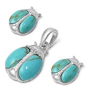   Sterling Silver & Turquoise Bug Eyes Earring & Necklace Set Jewelry