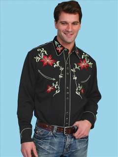 Scully Mens P 633 Retro Western Floral Embroidered Cowboy Shirt