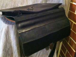 Messenger Briefcase Full Grain Leather Business Bag Laptop Black Flap 