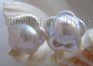   16mm White Reborn Keshi Flower Pearl Earrings studs 14k  