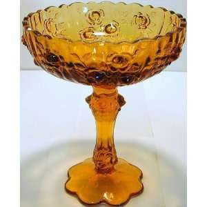  GL187   Fenton Colonial Rose amber glass compote: Home 