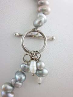 DESIGNER Grey White Pearl Strand Cluster Necklace  