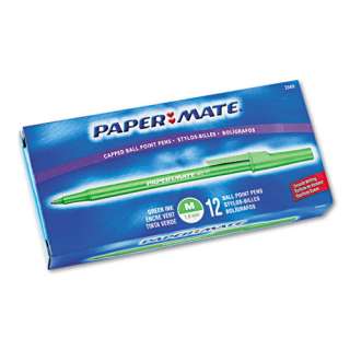 12 Papermate Ballpoint Stick Pen Green Ink Medium Point 041540334118 