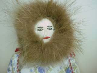 OLD ESKIMO INDIAN DOLL 15 CLOTH STITCHED w REAL FUR  