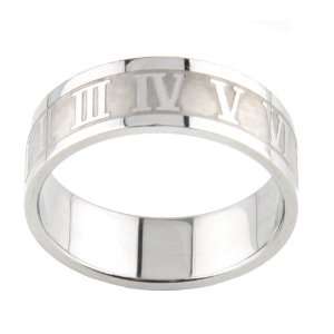   Stainless Steel Laser Cut Roman Numeral Design Ring   Size 10: Jewelry