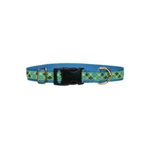 Fido Ribbon Adjustable Collar   Argyle on Cadet Blue   1/2 in. x 7 in 