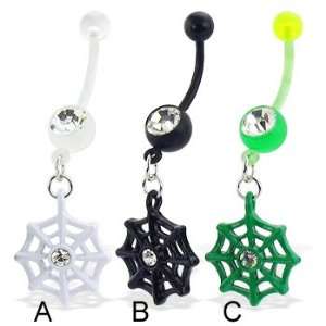    Bioplast belly button ring with dangling web, green   C: Jewelry
