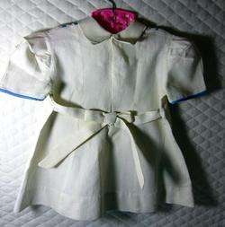VINTAGE CHILDS WHITE PIQUE DRESS   OLD!! WILL FIT LARGE DOLL #K473 