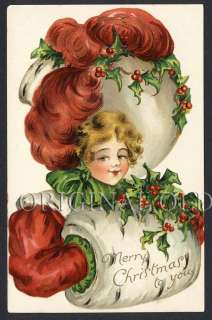   CHRISTMAS LADY in Red   NISTER Postcard   IRENE MARCELLUS   1910