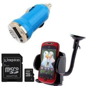 Card + SD Adapter + Blue USB Car Charger + Windshield Car Mount Holder 