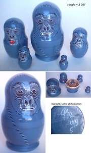 Discounted: Gorillas Russian nesting dolls 5pc Handmade  