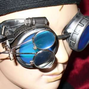   Victorian Goggles Glasses silver blue magnifying lens: Everything Else